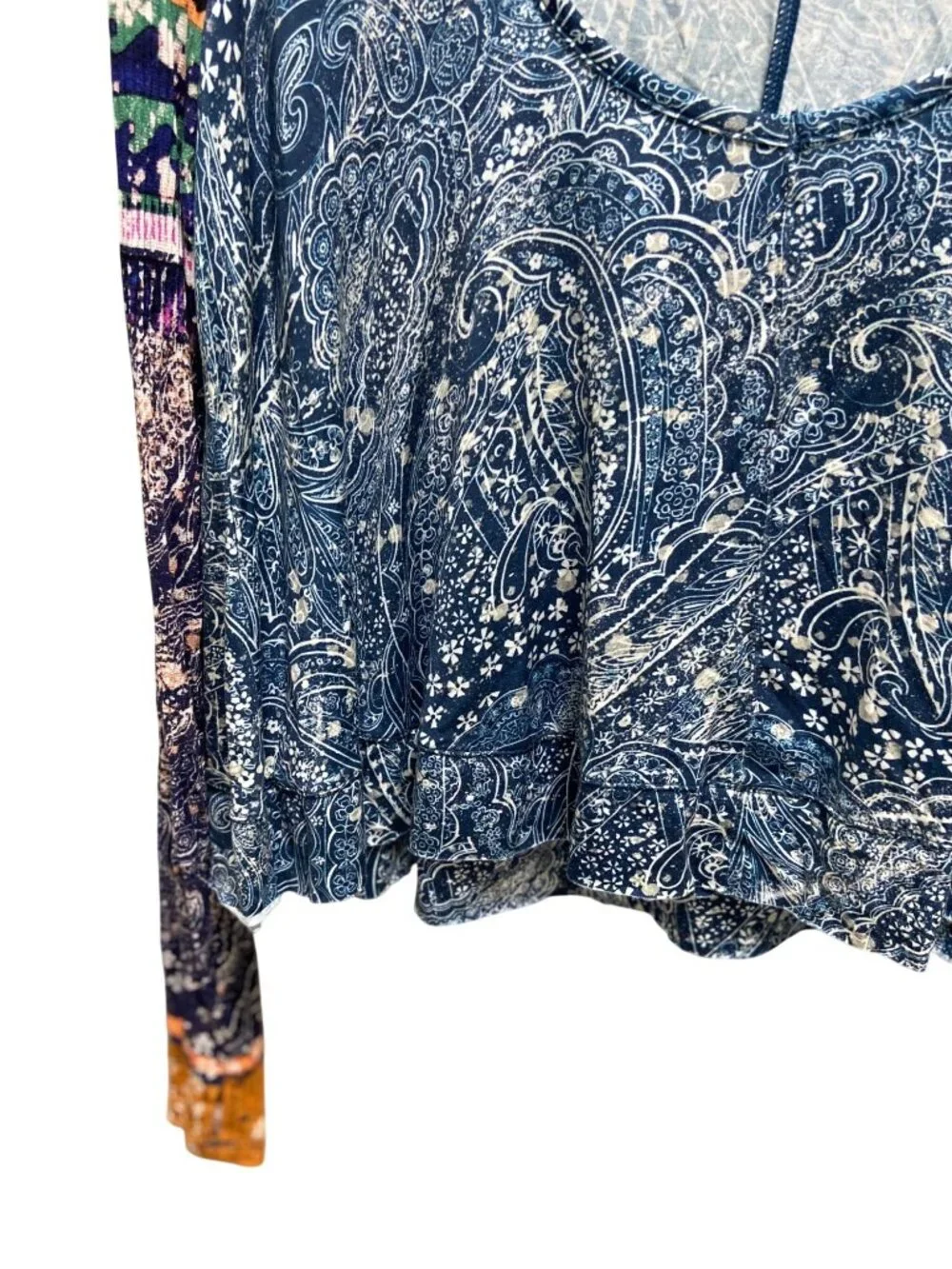 Free People FP Movement Soul Searcher Printed Hoodie Blue Size S Boho Hippie